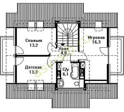 Двухэтажный дом из бетона по проекту П-114: планировка второго этажа