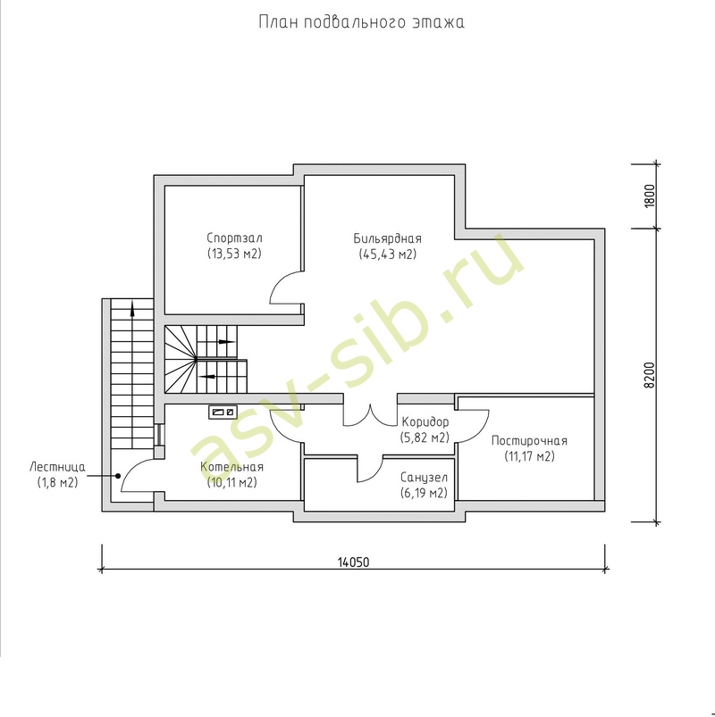 План цокольного этажа большого аккуратного дома по проекту П-273
