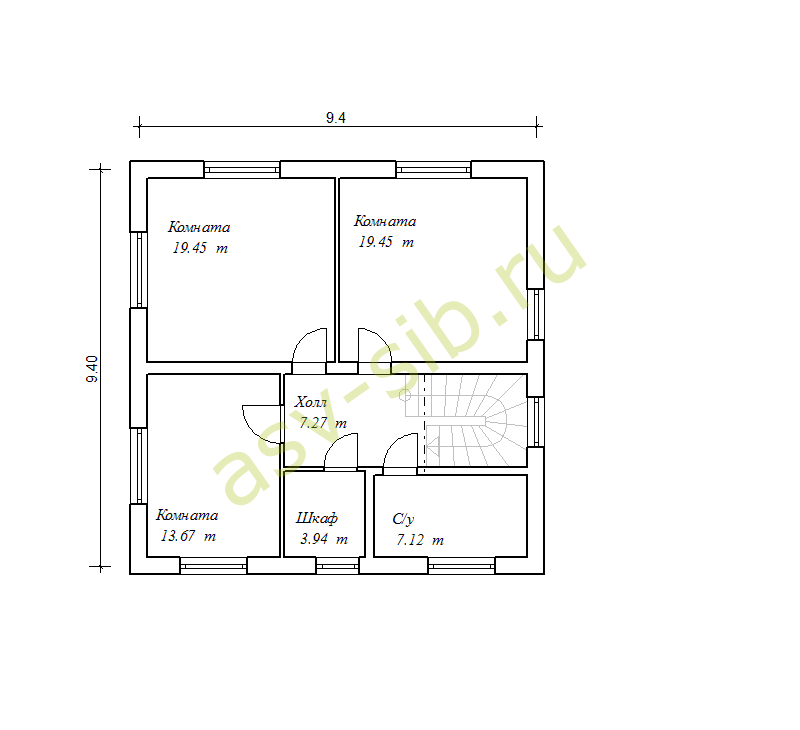 План второго этажа коттеджа с цокольным этажом, проект П-299