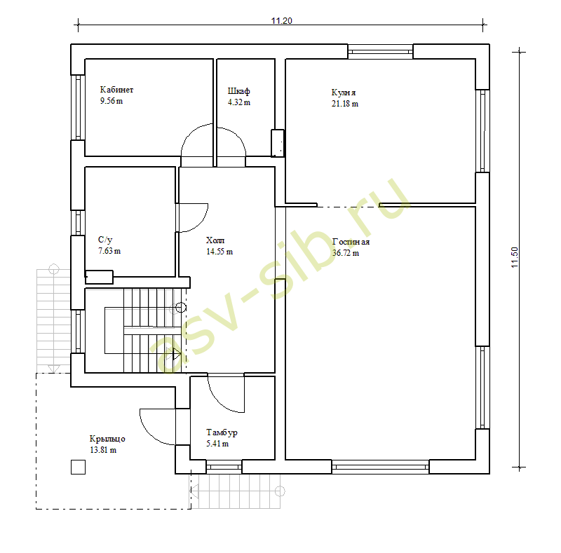 План первого этажа дома по проекту П-329 с цокольным этажом