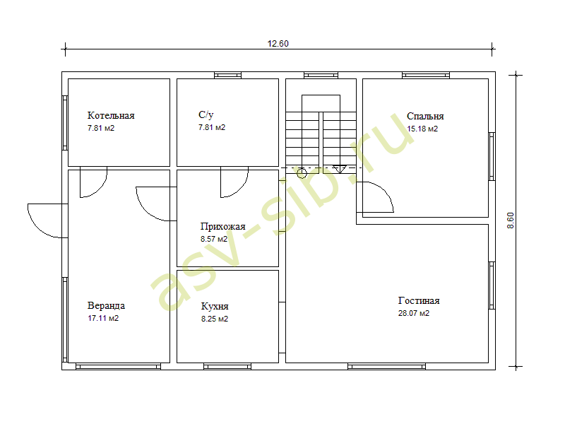 План первого этажа брусового дома по проекту Б160-109a