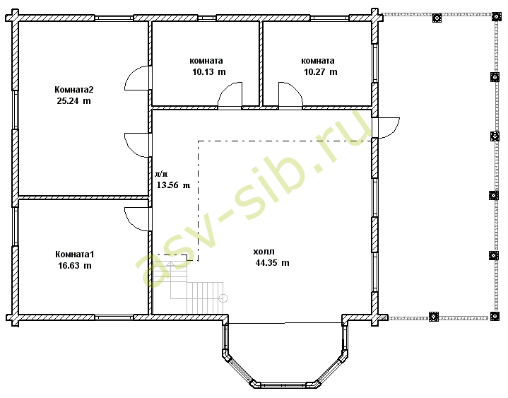 Брусовой дом с гаражом по проекту Б-260: план второго этажа