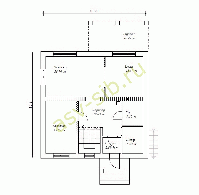 План первого этажа кирпичного дома по проекту К-242.
