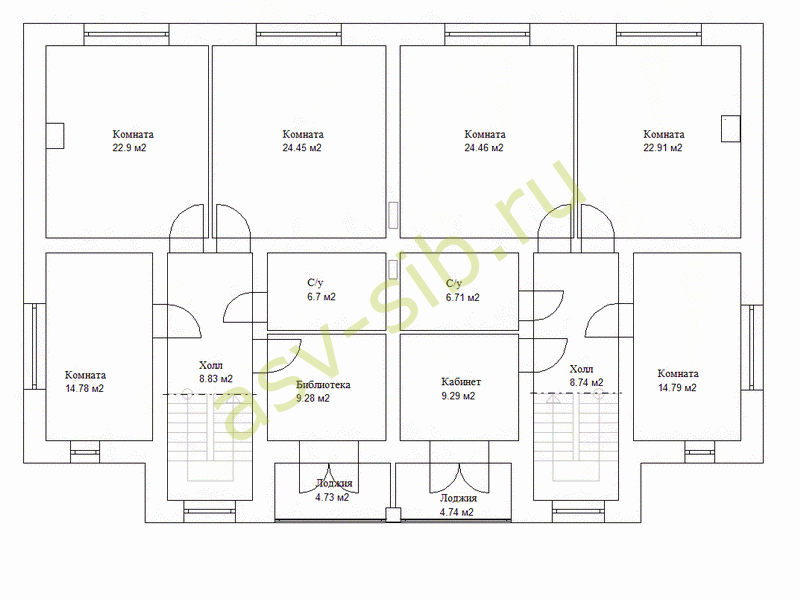 План второго этажа кирпичного дома на две семьи, проект К-371